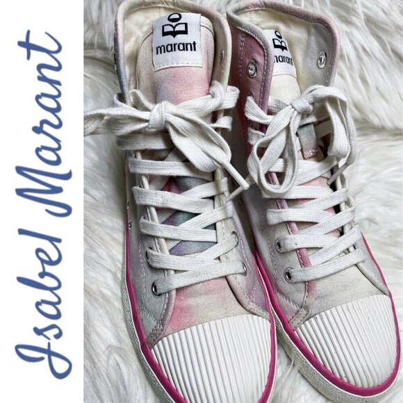 ISABEL MARANT BENKEEN Tie Dye Canvas High Top Sneakers, Size 38 - Picture 12 of 14